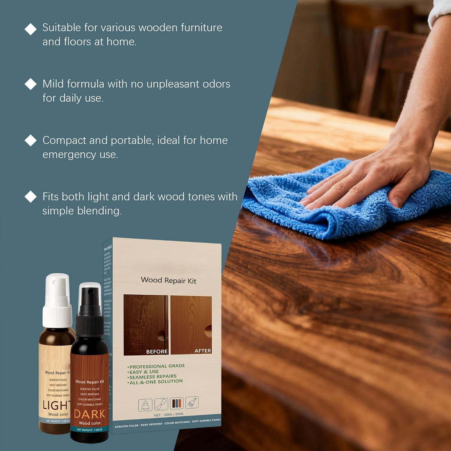Wood Repair Kit, Restore a Finish for Wood Repair Kit, Restore a Finish for Wood, Wood Scratch Repair Hides Minor Defects, Restore a Finish for Wood Scratch Covers & Removers (2PC)
