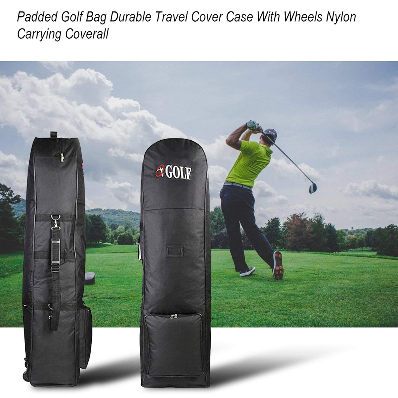 Housse de Protection de Voyage pour Sac de Golf Rembourré avec Roues en Nylon