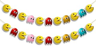 Pacmn Ghost Garland Decoration – Retro Arcade Video Game Themed Birthday Party Supplies – Colorful Ghost Hanging Banner for Adults – Classic 80s Gaming Party Décor for Boys and Girls