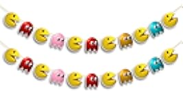 Pacmn Ghost Garland Decoration – Retro Arcade Video Game Themed Birthday Party Supplies – Colorful Ghost Hanging Banner for Adults – Classic 80s Gaming Party Décor for Boys and Girls