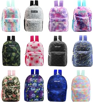 12 Pack 17 Bulk Sport Backpacks with 50 Piece School Supplies, 12 Styles | Wholesale School Supplies Bundle for Kids, Elementary, Middle & High School Students, Charity Donation, 12 Assorted Styles