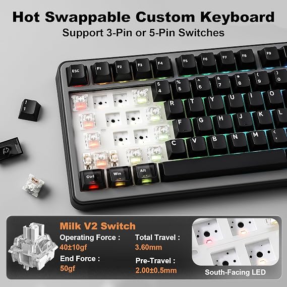 YUNZII B75 PRO MAX 75% Mechanical Keyboard (Black, Milk V2 Switch)