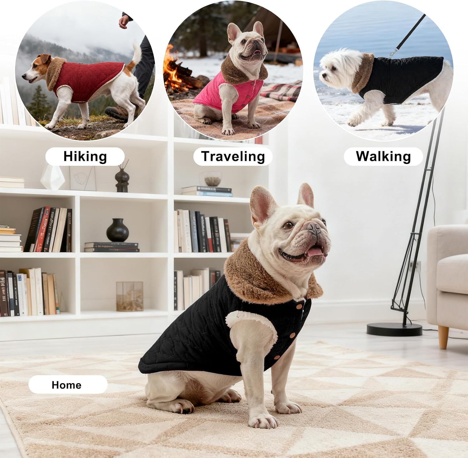 BEAUTYZOO Winter Dog Vest Coat with Harness Built in, Warm Puppy Jacket for Small Medium Dogs, Lightweight Cold Weather Small Dog Coat, Fleece Puffer Vest Windproof Snowproof Pet Clothes, Black
