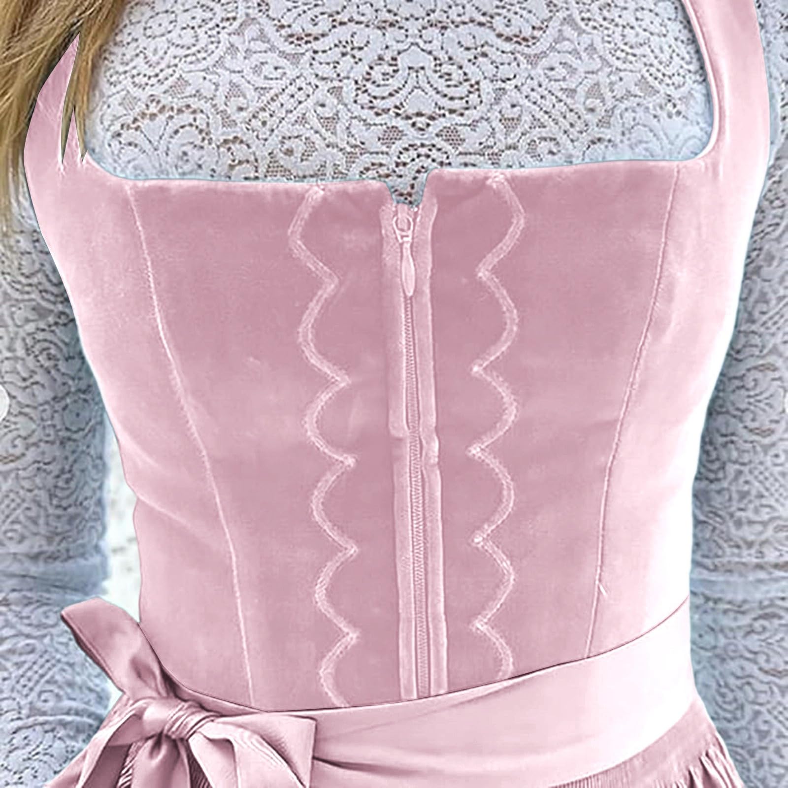 Generisch 2-Teilig Dirndl Damen Trachten Dirndlkleid Set Midi Lang Dirndlschürze Komplettsets Trachtenmode Mit Schnürung Trachtenkleid Oktoberfest Outfit Trachtenrock Kleid Für Oktoberfest XS-3XL