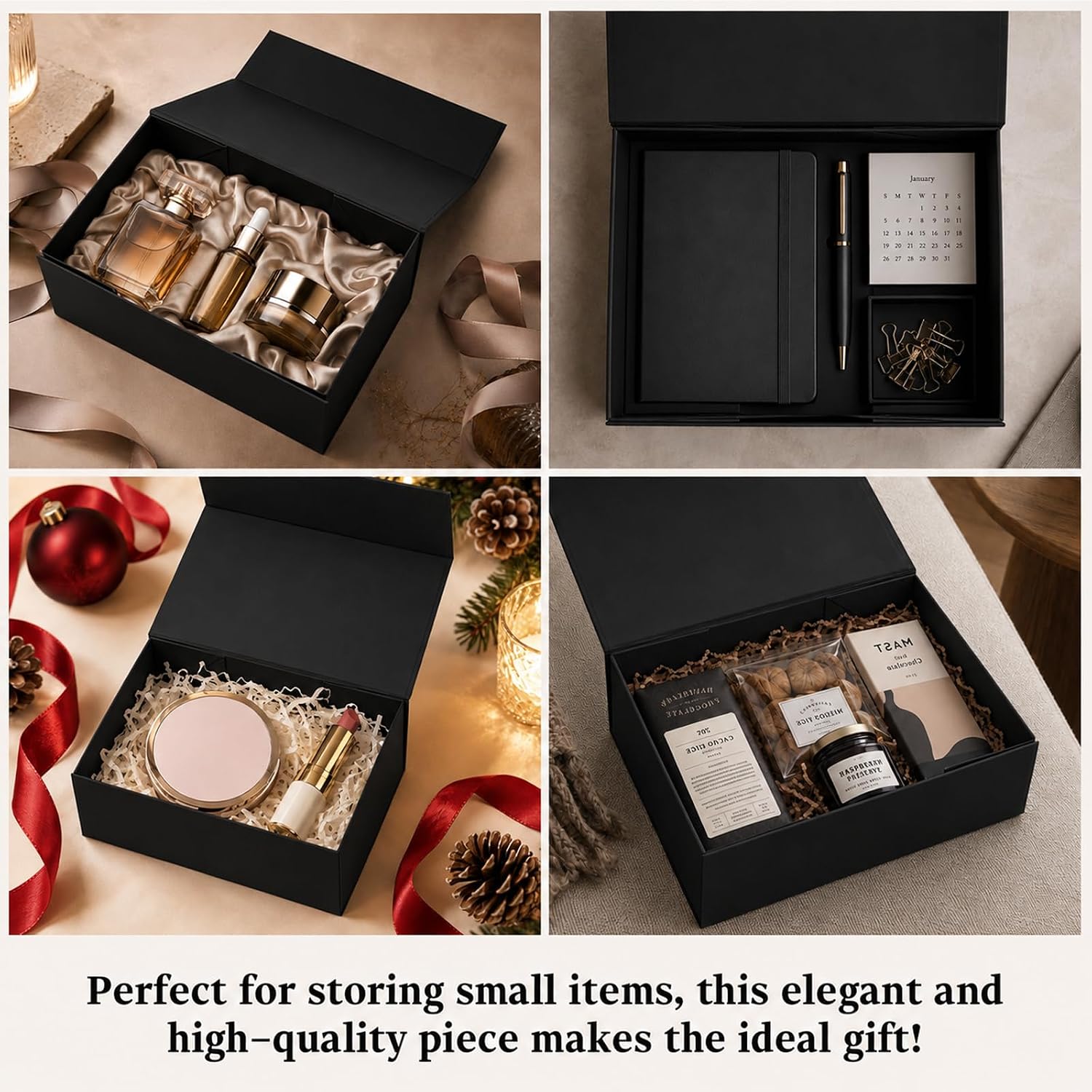 GREDNA Black Gift Box 9.5" x 6" x 3", Black Gift Boxes with Lids for Presents | 2 Pack Collapsible Magnetic Gift Box Birthday Gift Box,Luxury for Gift Packaging, Magnetic Gift Boxe for Wrapping Gifts image 5