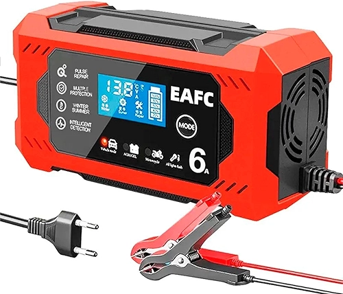 Carregador de bateria de carro 12V/6Amp automotivo inteligente mantenedor de bateria para carros, caminhões, motocicletas, cortadores de grama, barcos, trailers, veículos off-road,