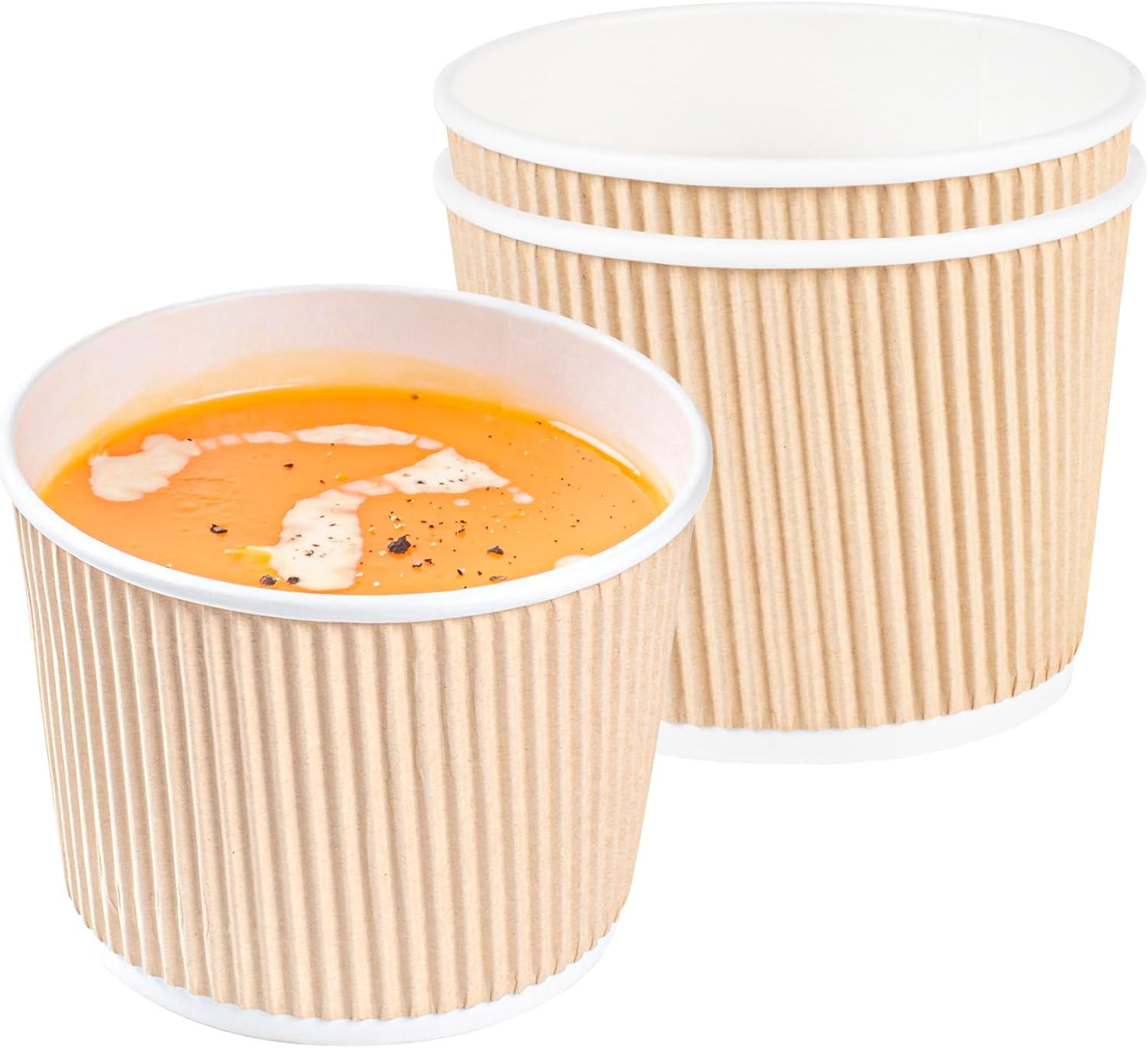 Restaurantware Paper Soup Containers, 18 Ounce Pack of 200 Round Ripple Wall Disposable Soup Bowls, Paper Soup Containers To Go for Hot and Cold Foods, Broth, Stews, Ice Creams