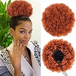 rosmile Afro Puff Drawstring Ponytail Extension for Black Women, Premium Dark Orange 80 Gram Short Synthetic Afro Puff Ponytail for Natural Hair, Clip On Kinky Drawstring Curly Ponytail Bun