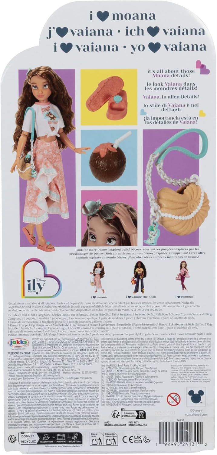 Disney ILY 4EVER Fashion Dolls Moana Inspired 11.5" Tall with 13 Points of Articulation, Comes with Cute, Moana-Inspired Accessories, and a Glittery Mickey Ring for You to Wear!