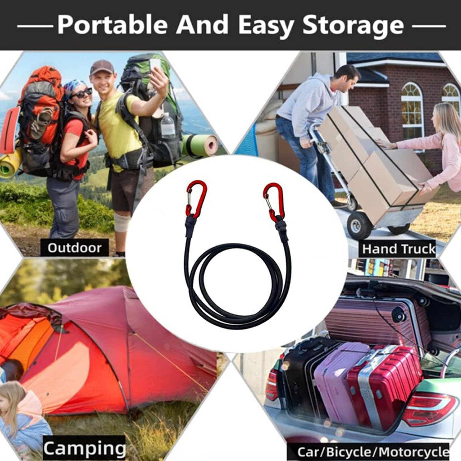 Tension Rope Expander Bungee Cord Elastic Tie Strap String Carabiner Hook 60cm/90cm/120cm Cycling Luggage Strap