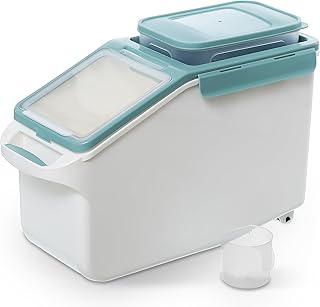 Citylife Hundefutter Aufbewahrung, hundefutter box(12L+1,8L), futtertonne, trockenfutter behälter mit Rollen und Messbeche...