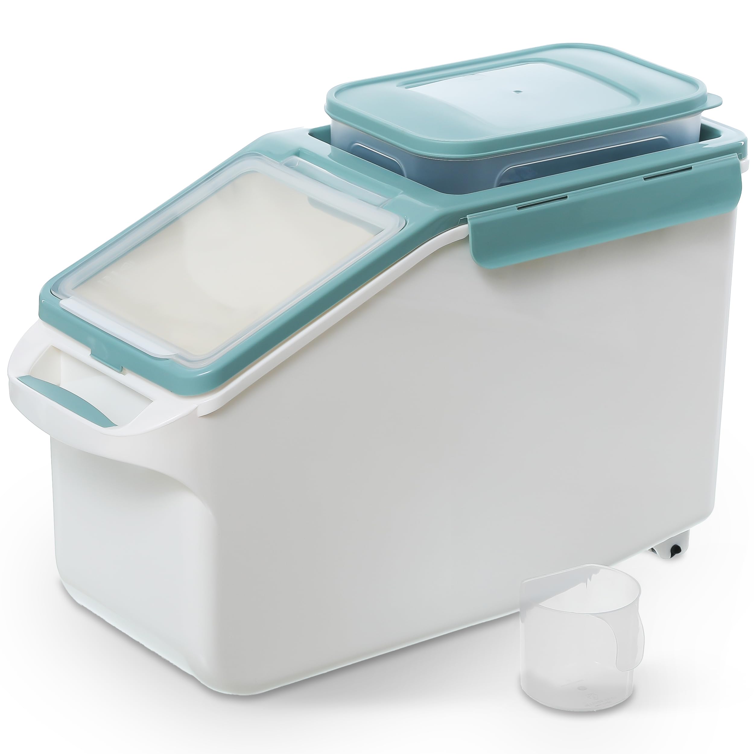 Citylife Hundefutter Aufbewahrung, hundefutter box(12L+1,8L), futtertonne,  trockenfutter behlter mit Rollen und Messbecher, Geeignet fr Reis, Mehl,  Cornflakes, Hundefutter, Katzenfutter, Grn: Amazon.de: Haustier