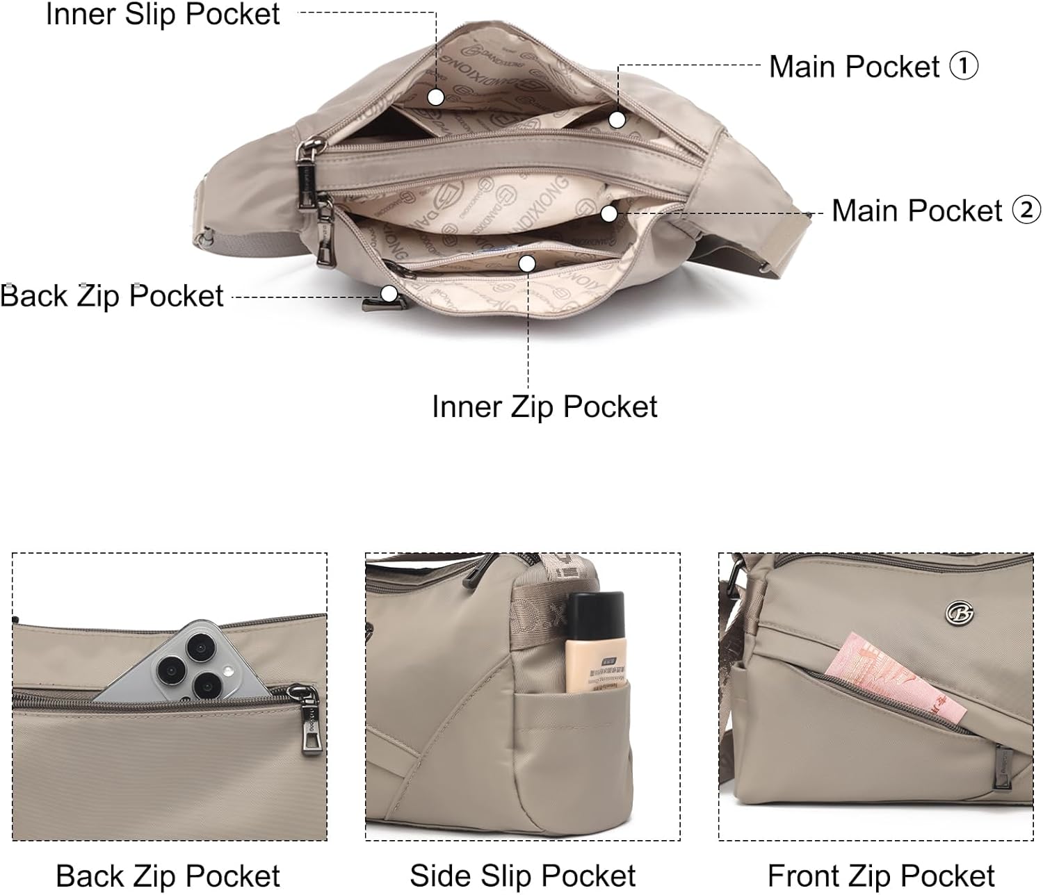 Eslcorri Crossbody Bags for Women, Small Shoulder Bag Nylon Simple Purse with Zipper, Lightweight Casual Mini Purse - Image 5