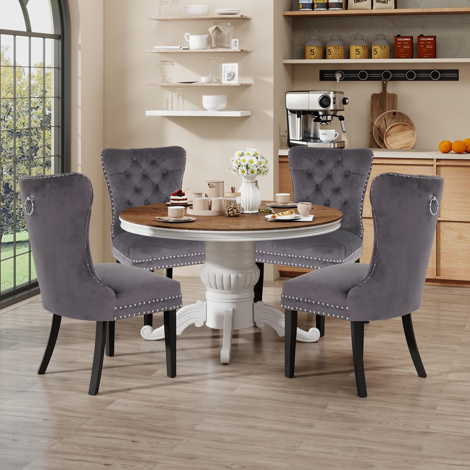 Lot De 6 Chaises De Salle à Manger En Velours YU YUSING - Design Moderne, Bois Massif, Capacité 150kg