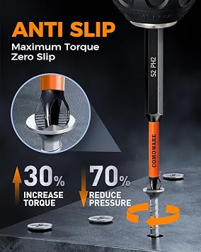 COMOWARE 13pcs Phillips Head Drill Bits #2, S2 Steel 1/4 Hex Bit Set, Anti Slip Screwdriver Bits, 1-6 Length, CNC Tip Magnetic Drill Bit, Impact Hex Bits Sets For Electronic Devices Disassembly