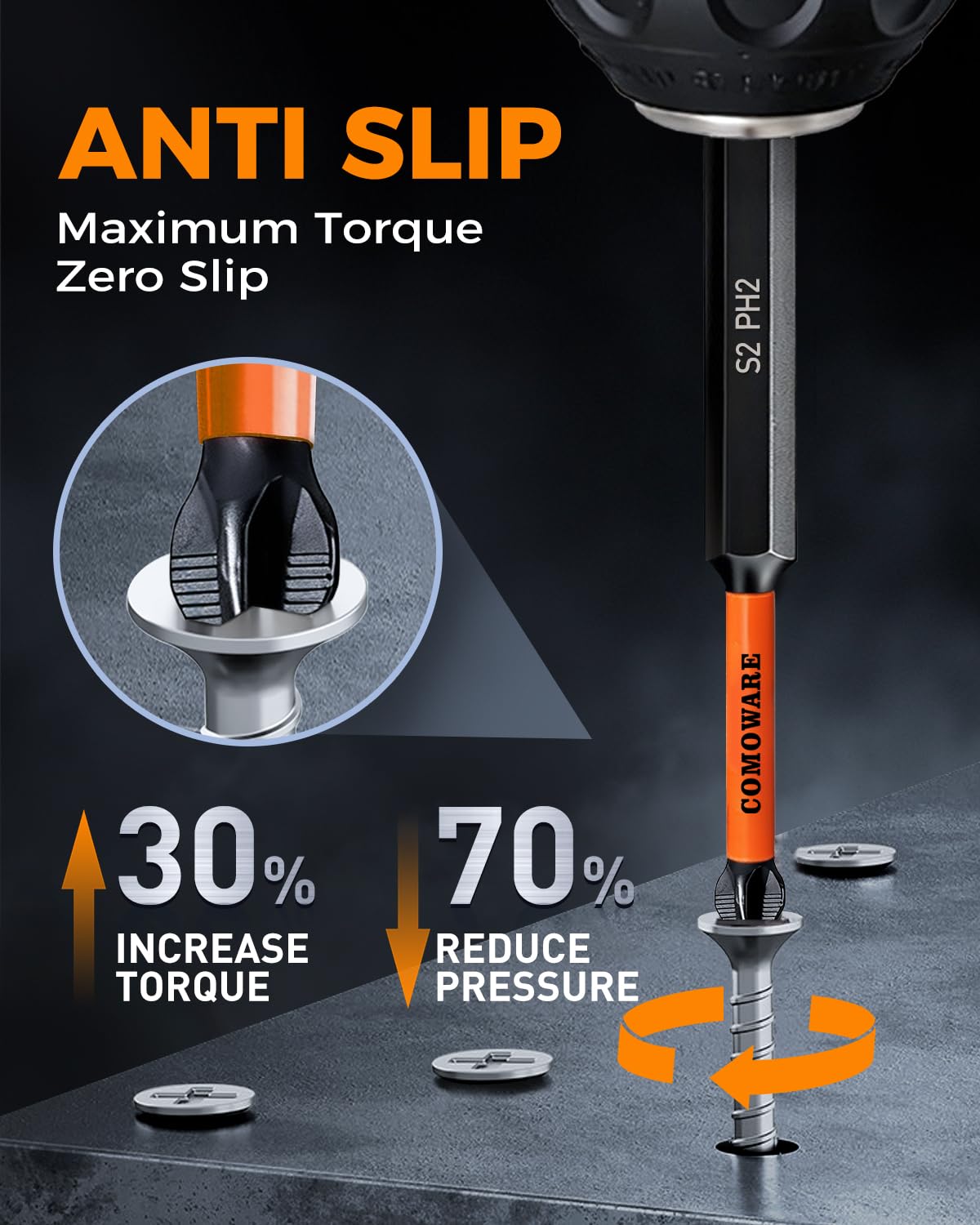 COMOWARE 13pcs Phillips Head Drill Bits #2, S2 Steel 1/4" Hex Bit Set, Anti Slip Screwdriver Bits, 1-6" Length, CNC Tip Magnetic Drill Bit, Impact Hex Bitss Sets For Electronic Devices Disassembly - Image 2