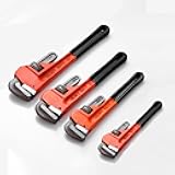 4 Pack Heavy Duty Pipe Wrench Set, 8'' 10'' 12'' and 14'' Adjustable Jaw Plumbing Wrench, Heat-Treated Chromium Vanadium Steel Pipe Tools with Anti-Vibration Grip for Industrial/Domestic Pipe Repair