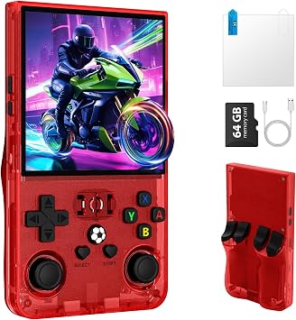 R36MAX Retro Handheld Game Console, Portable Retro Gaming Console 4.0 IPS HD Screen and Linux System, Support 30+ Emulator and 64GB TF Card Video Game Consoles, 4000mAh Battery Red 64GB