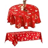 VidaFete Christmas Santa Claus Tablecloth, Round Red Table Cloh Polyester with Snowman Pattern,Waterproof Wipe Clean Holiday Table Cover for Xmas Dining Parties Home Decoration, 60inch Round