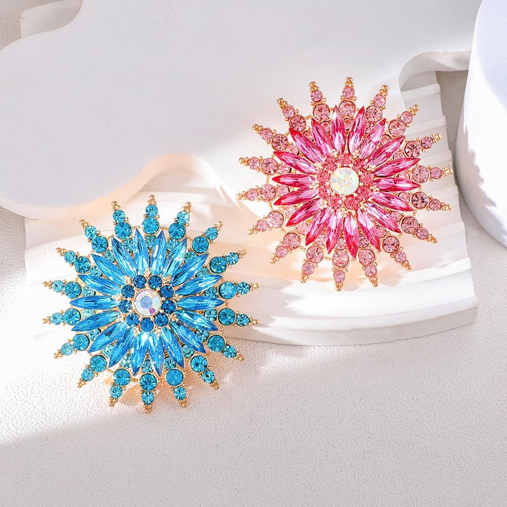 Rhinestone Flower Brooch Pin for Women Sparkling Sunflower Flower Brooch Large Lapel Red Purple Green Blue Pink Crystal Brooch Pin Elegant Clothing Hat Bag Accessories Jewelry