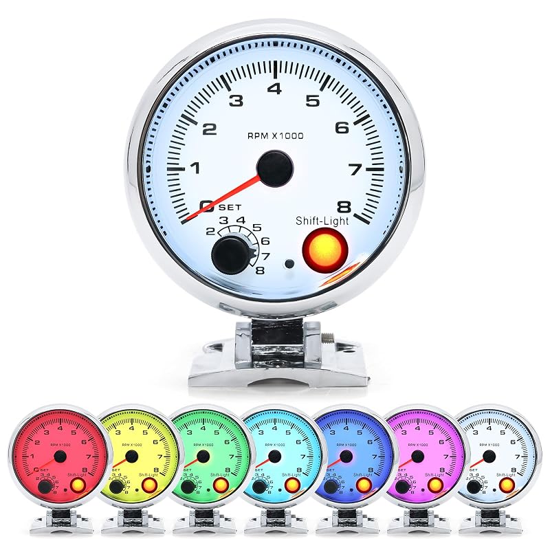 Tacômetro MH 95 mm 0–8000 RPM com Shift Light e iluminação de 7 cores para motor a gasolina 12 V – 1 unidade