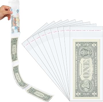 ElevateTech 300 Pcs Cake Money Box Transparent Bag Self Sealing Money Bags Resealable Clear Plastic Currency Sleeves Surprise Moneys Gift Bags for Birthday Wedding Party Supplies