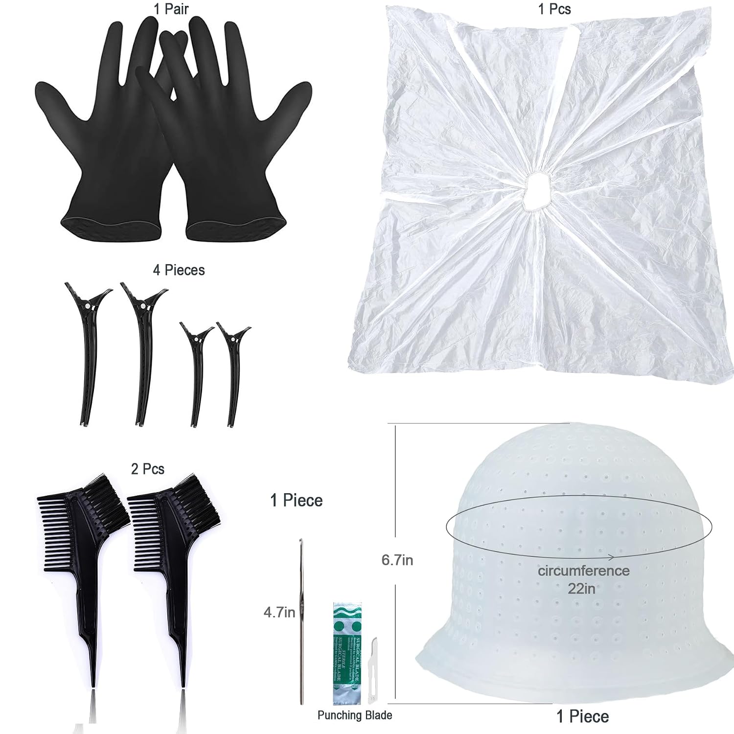 Silicone Highlight Caps for Color Hair, 17Pcs Highlighting Caps with Hooks Reusable Salon Hairdressing Dyeing Staining Tools for Women Men