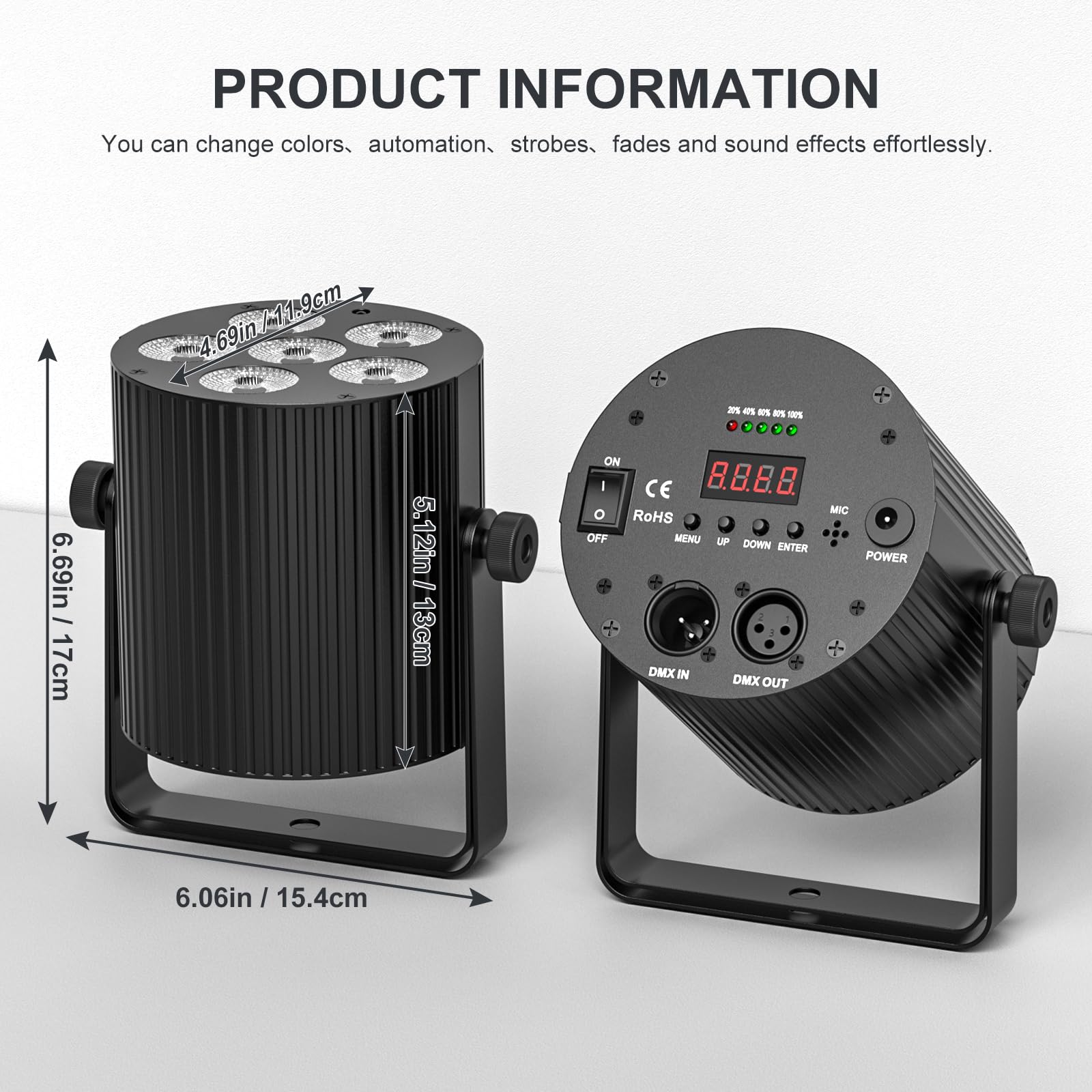 60W Proiettore LED Par Ricaricabile con Borsa e Telecomando, RGBWA+UV 6 LED per Palcoscenico, DMX512, Luce da Festa per DJ, Disco, Live, Matrimonio, Indoor, Outdoor, Sala Espositiva