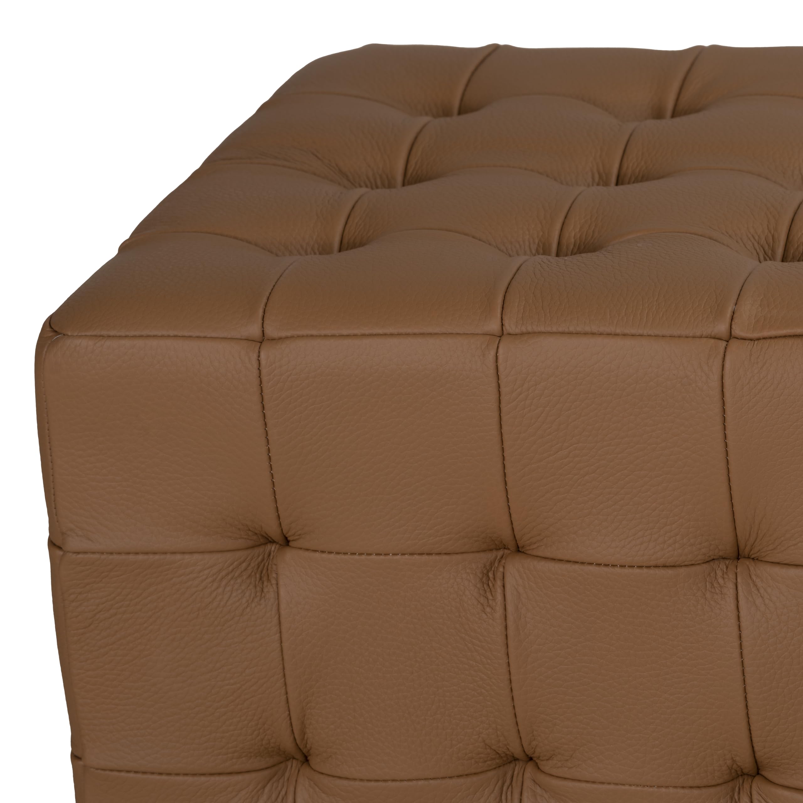 Cortesi Home Charli - Pouf A Cubo In Vera Pelle Grigio Chiaro Con Imbottitura Trapuntata, 40x40x38 Cm