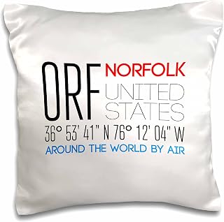 3dRose 16x16 inch Pillow Case - International Airport Code ORF, Norfolk, Virginia, United States Alexis Design - Around The World by Air
