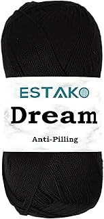 Estako Dream, 100% Microfiber Acrylic Yarn, Soft, Super Fino/Fingering Weight (1) for Crochet and Knitting 3.5 Oz (100g) / 382 Yrds (350m) (70978 - Black)