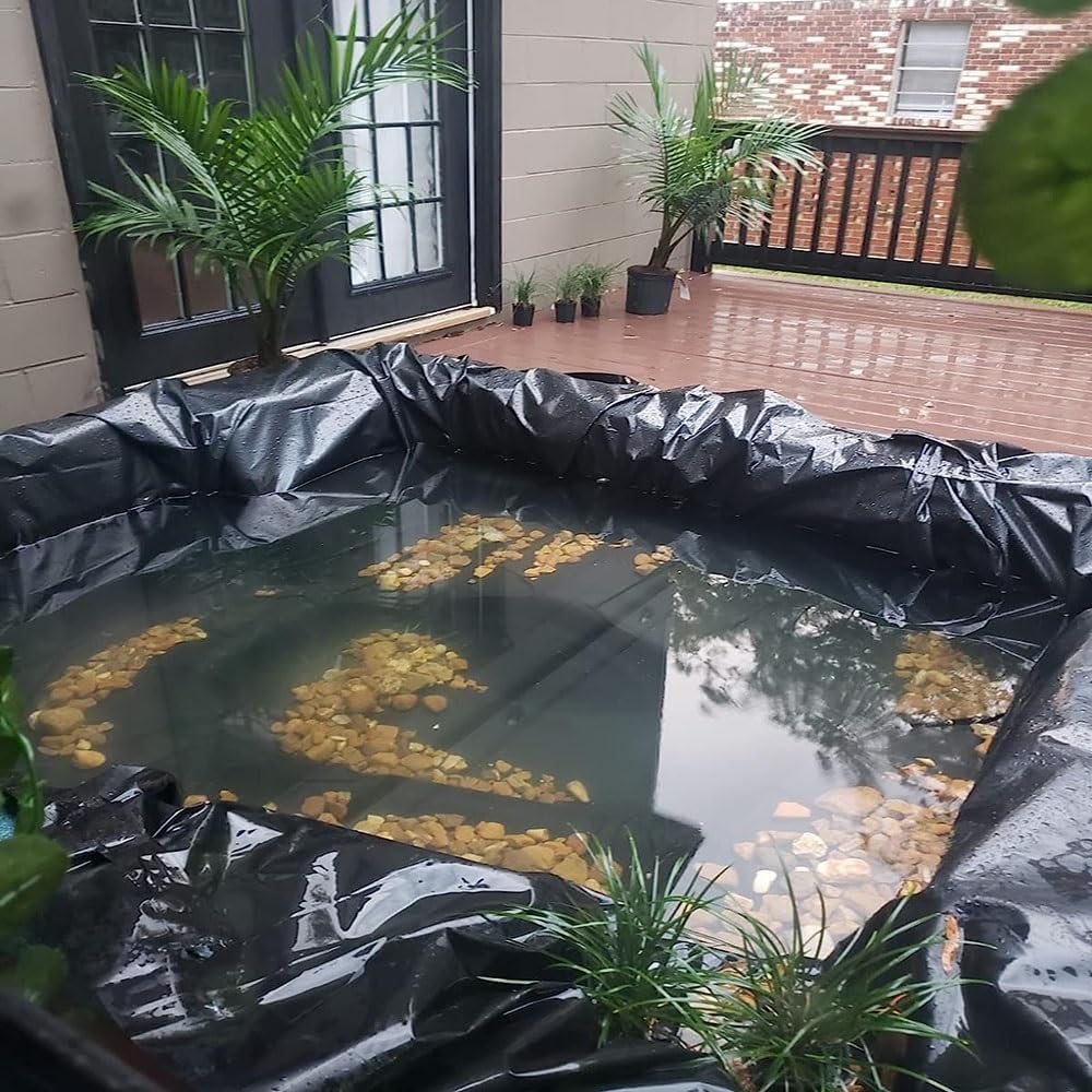 Rivestimento per laghetto resistente, 6 x 6 m, membrana nera resistente agli strappi, per stagni di pesci, cascate, fontane all'aperto, barriera impermeabile e durevole, ideale per giardini e giardini