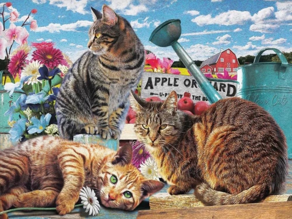 Renqidian 5D Adults Diamond Painting Kits Tabby Cat Round Crystal Rhinestone Painting by Numbers Diamonds Arts Craft Living Room Decor 40x50 cm
