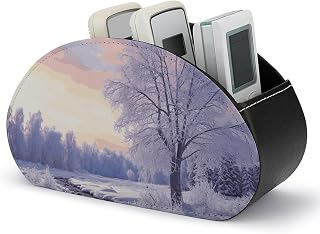 Winter Landscape Remote Control Holder,5 Compartments -PU Leather TV Remotes Caddy Desktop Organizer for Controller,Media Player,etc