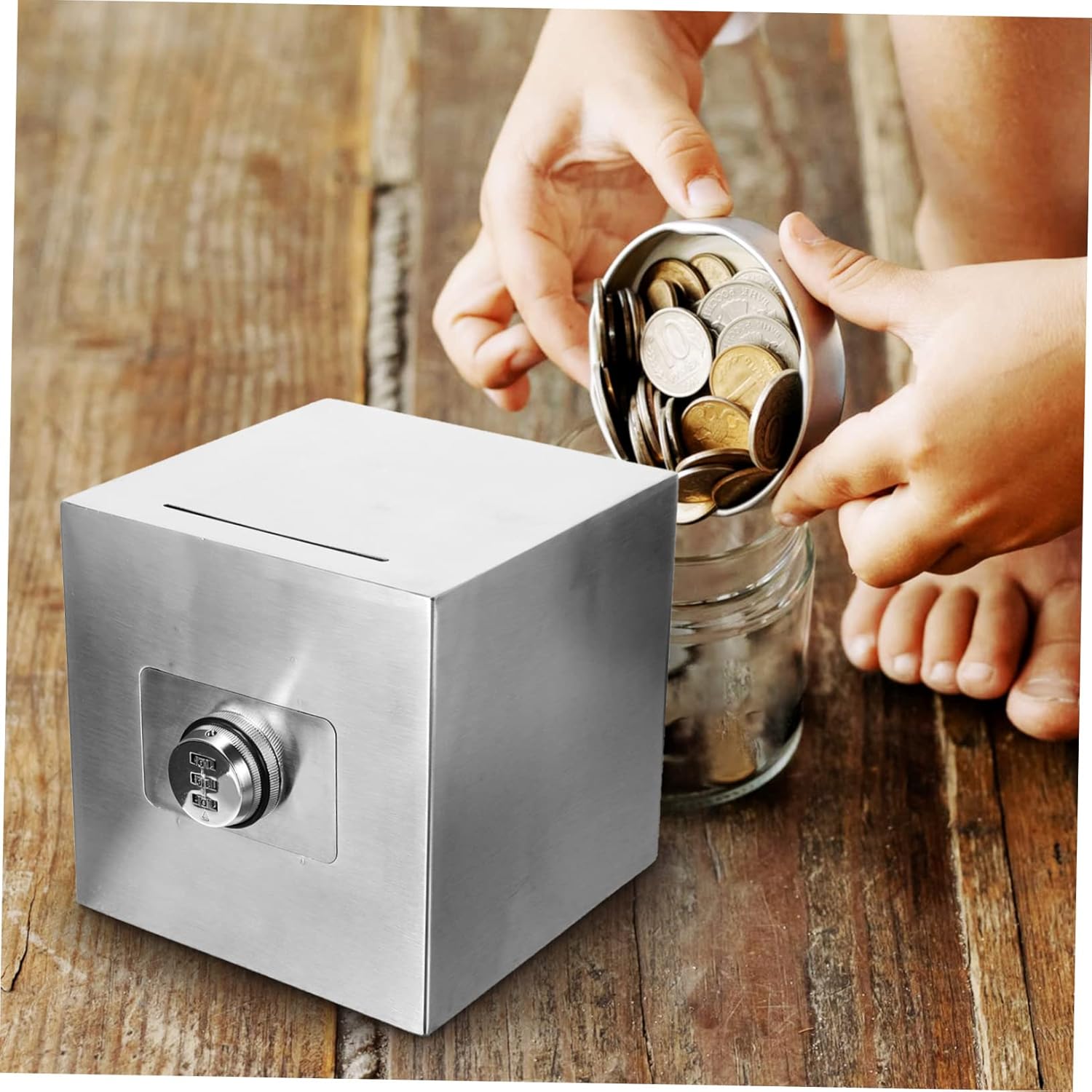 Stainless Steel Coin Bank with Lock Money Bank for Savings and Present for Teaching Saving Habits