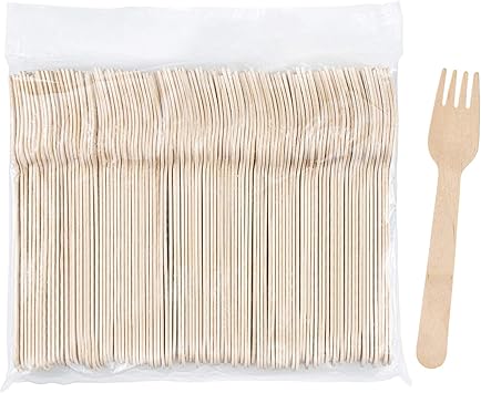 Hedume 300 Pack Disposable Wooden Forks, Biodegradable and Compostable, Party Supplies for Any Graduation, Luau, Tea Party and More