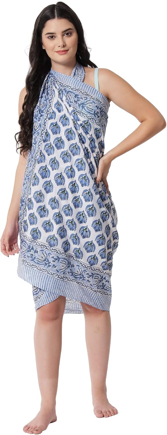 parihan Swimsuit Beach Sarong Cover Ups for Swimwear Women-Hand Print Wrap Skirt