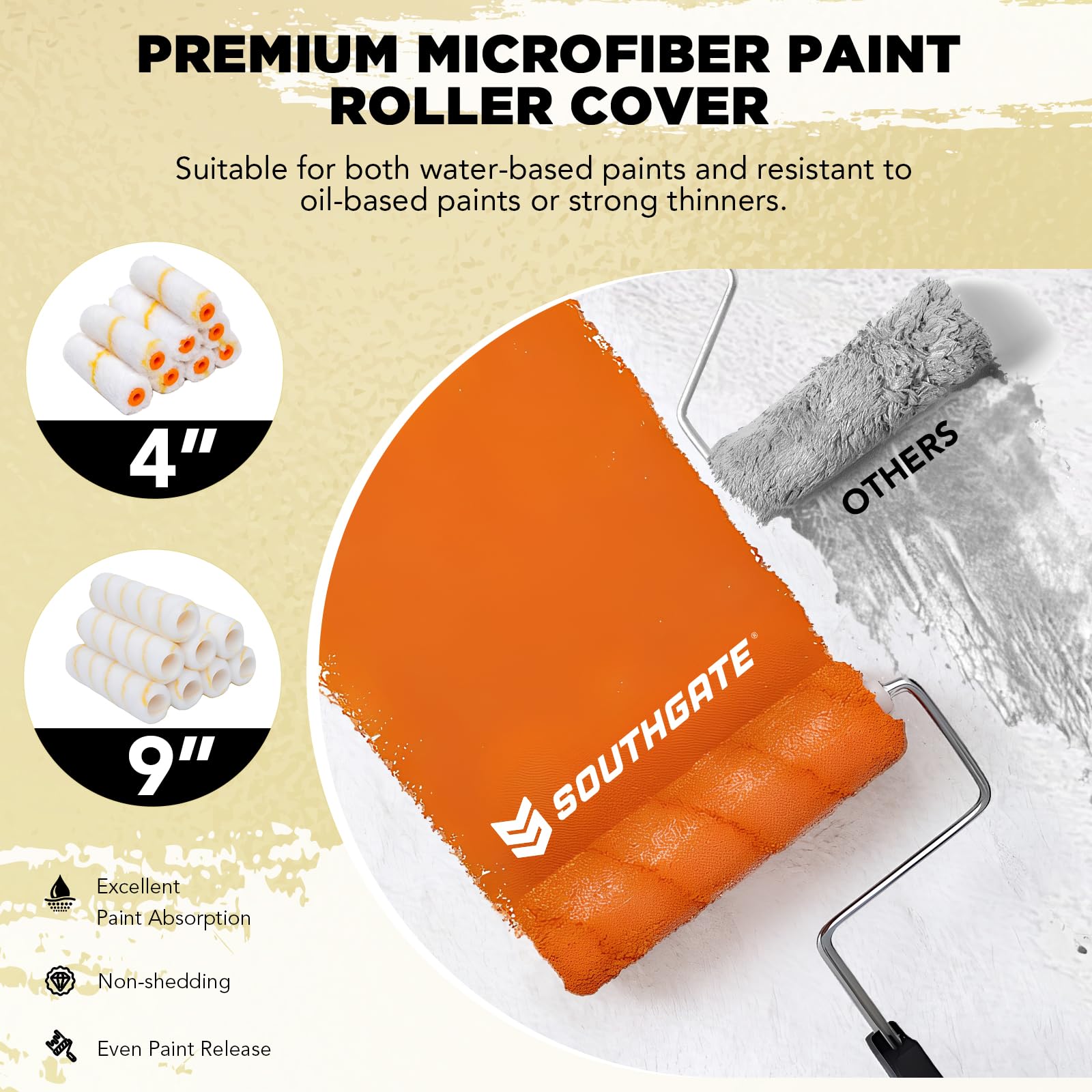 Kit de 33 rodillos de pintura con poste de extensión de 4 secciones, bandejas de rodillos de 9 pulgadas, asas resistentes, rodillos de pintura de microfibra, pinceles, paño de caída, herramientas de