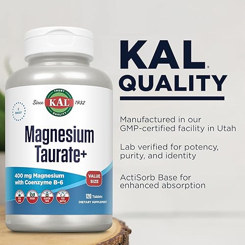 Miniatura 10 de KAL® Taurato de magnesio Plus 400 mg con coenzima B6 Altamente biodisponible, quelado, vegano Para nervios normales, función muscular y salud