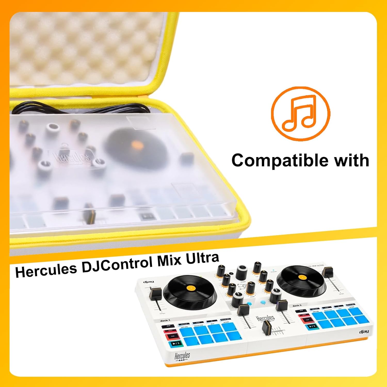 LTGEM DJ Controller Case Compatible with Hercules DJControl Mix Ultra Controller Mobile, White/Orange Edge, Case Only