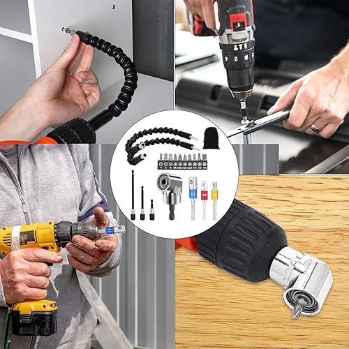 Miniatura 6 de Juego de extensión de broca flexible, 19 herramientas, vástago hexagonal de 105 , accesorio de broca de ángulo recto, flexible, 3 piezas 14 38 12