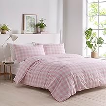 Portfolio Home Gingham Check Pink Double Soft Easy Care Bed Linen Bedding Duvet Cover Quilt Set With Pillow Cases