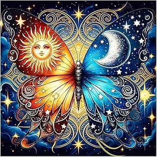 hill froeistung Butterfly Diamond Art Painting Kits for Adults, Sun, Moon Diamond Art for Beginners, 5D DIY Full Drill Round Gem Art Craft Home Wall Decor Gift 12x12 inch