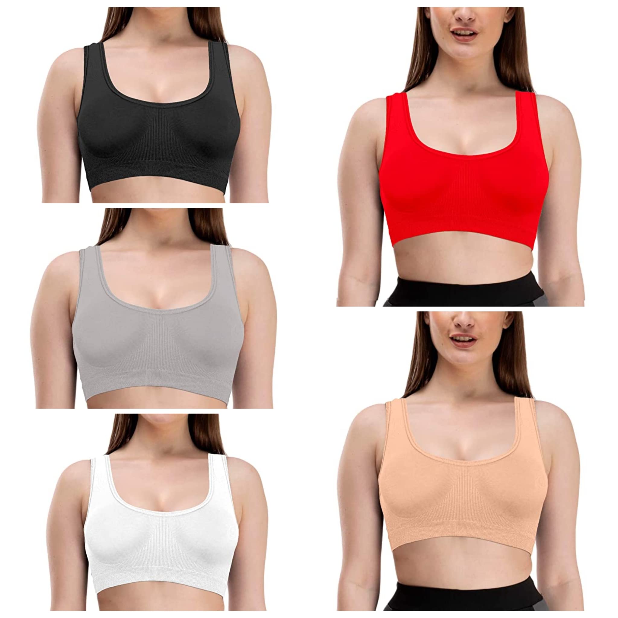 Rich Bells Nylon Spandex Women Air Sports Bra, Stretchable Non-Padded & Non-Wired-(Pack of 5)-image-39
