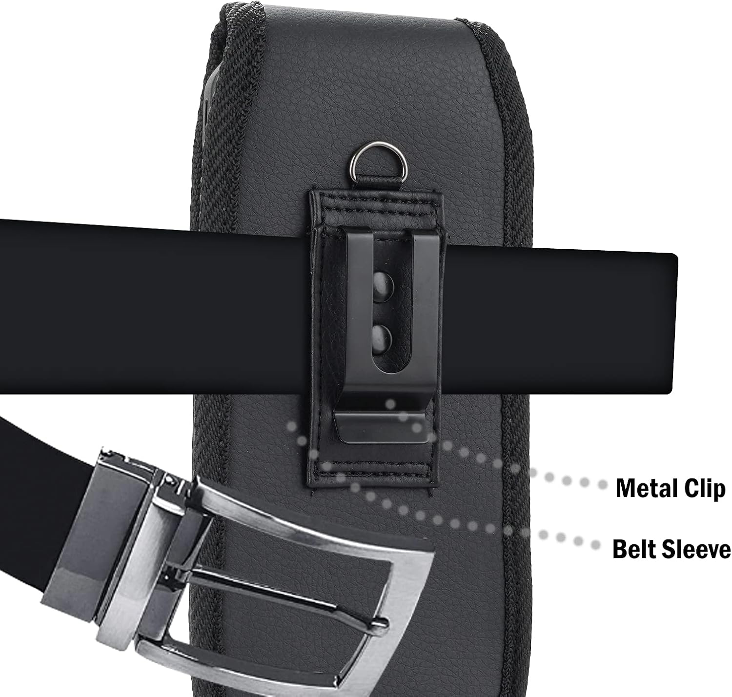Pouch Case for Samsung Galaxy Z Fold 4 5G / Z Fold3 Phone, Nakedcellphone Vegan Leather Vertical Holster Holder Strong Metal Clip and Secure Belt Thread Loop with Stylus Pen Holder Slot - Black
