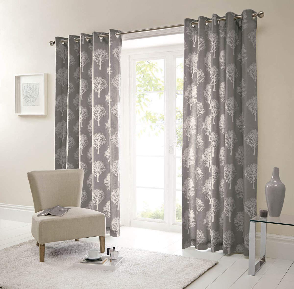 Fusion Un Paio di Alberi di Bosco con Occhielli Curtains-p, Cotone, Charcoal, 90 x 72 (229 x 183 cm)