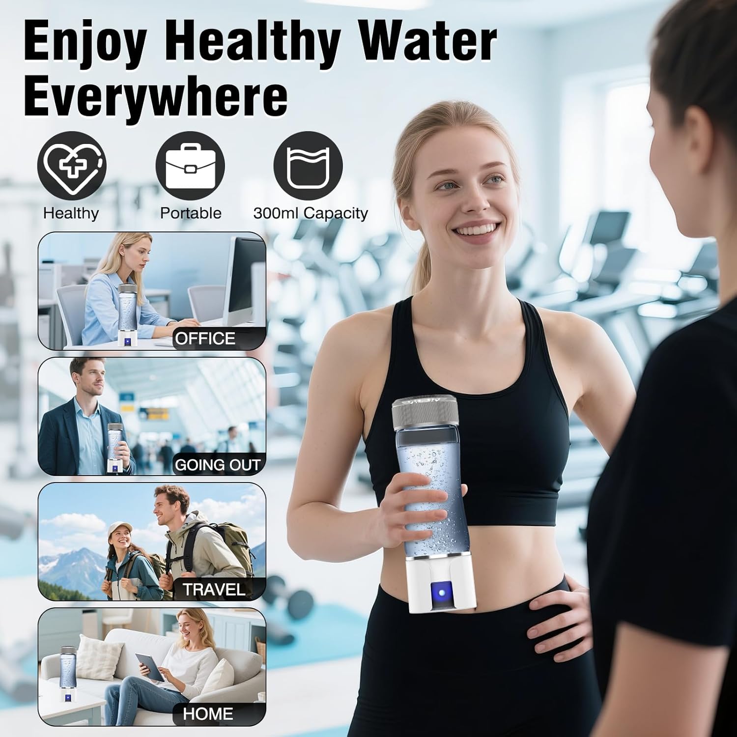 Hydrogen Water Bottle Generator,10 Min 5000PPB Hydrogen Water Bottle Generator, Portable Rechargeable Hydrogen Water Machine with SPE/PEM Technology, for Friend & Family, for Sports, Home, Office