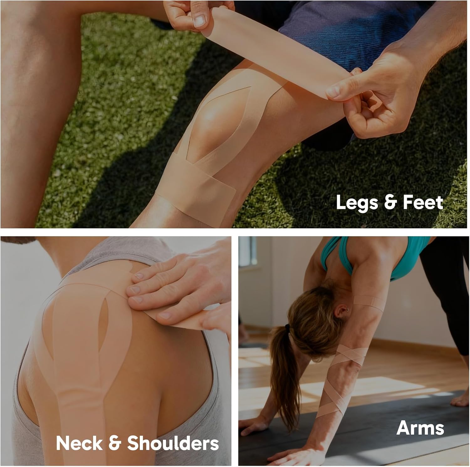 Kinesiology Athletic Tapes, 2inx32 FT Long Sports Tape for Knees and Shoulders Support, Cotton, Hypoallergenic, Waterproof, Strong Adhesive,Beige