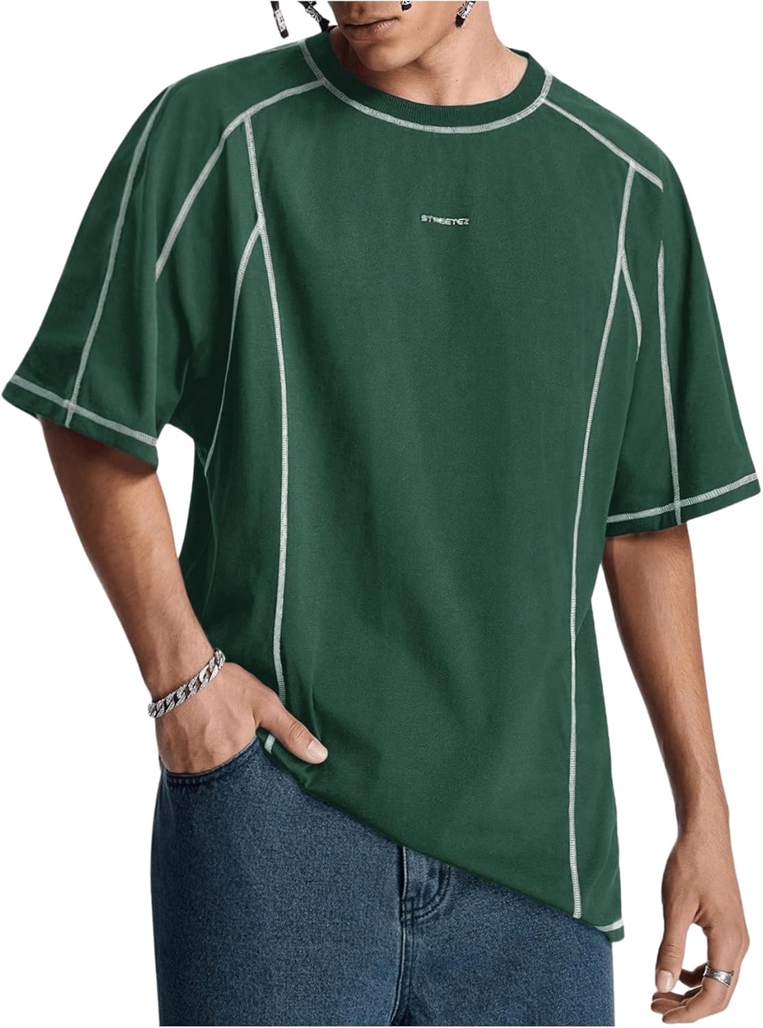 Men's Letter Print Oversized T-Shirts Y2k Short Sleeve Crew Neck Streetwear Tee Tops