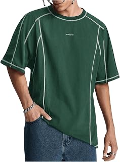 BEAUDRM Men's Letter Print Oversized T-Shirts Y2k Short Sleeve Crew Neck Streetwear Tee Tops